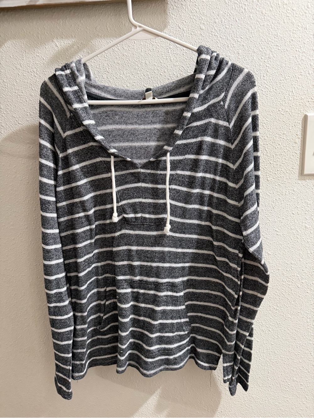 Sonoma Dark Gray and White Striped Hooded Sweater